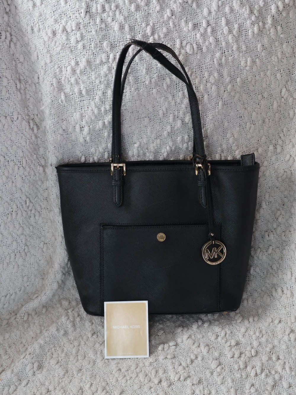 Michael Kors Black Leather Tote with MK Charm